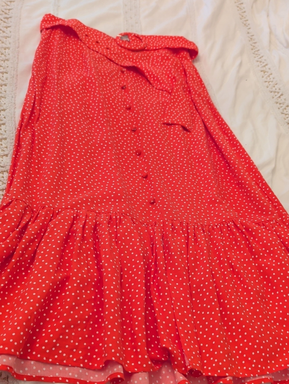 Zara Red Polka Dot Button-Front Flounce Skirt